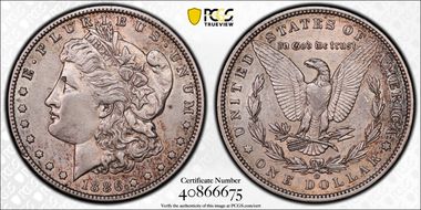 1886-O $1 VAM 1A, Clashed E AU53