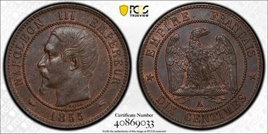 1855-A 10C Gad-248 F-133 Chien MS63BN