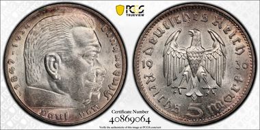 1936-F 5 Mk No Swastika J-360 MS62