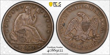 1854-O 50C WB-57 Arrows VF35