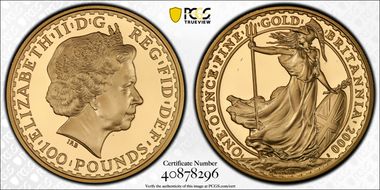 2000 £100 S-BQ4 Britannia Au PR69DCAM