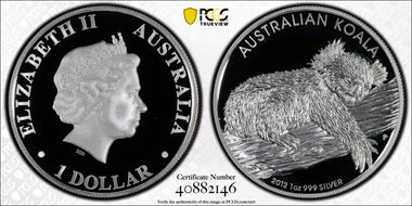 2012-P $1 Koala Ag High Relief PR70DCAM