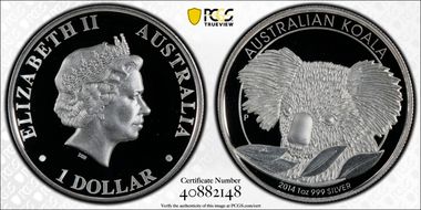 2014-P $1 Koala Ag High Relief PR70DCAM