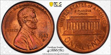 1987-D 1C MS66RB