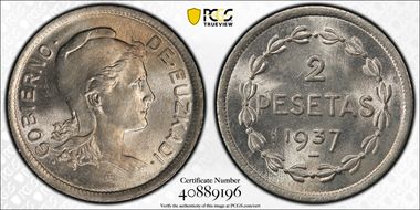 1937 2 Pta Euzkadi MS64