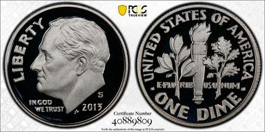 2013-S 10C Silver PR70DCAM