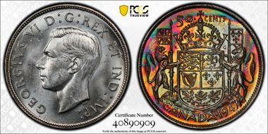 1947/7 50C Wide Date Straight 7 MS63