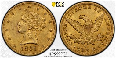 1851-O $10 AU58+