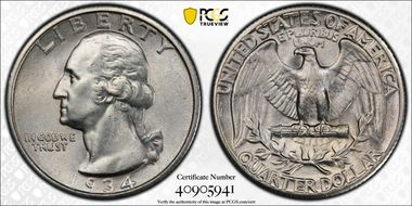 1934 25C Medium Motto FS-402 AU58