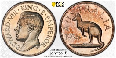 "1936" (1955) Medal FM3b Edward VIII Fantasy Ag PR67CAM