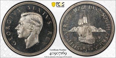 1952 5 Shil 300th Ann Founding of Capetown PR67CAM