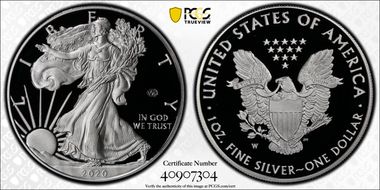 2020-W  $1 Silver Eagle - v75 Privy First Strike PR70DCAM