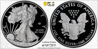 2020-W  $1 Silver Eagle - v75 Privy First Strike PR69DCAM