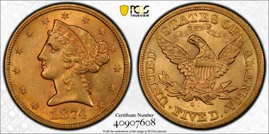 1874-CC $5 MS63