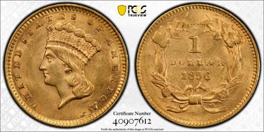 1856 G$1 Upright 5 MS64