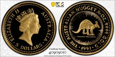 1991 $5 Wallaroo-Nugget PR69DCAM