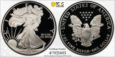 1991-S $1 Silver Eagle PR69DCAM