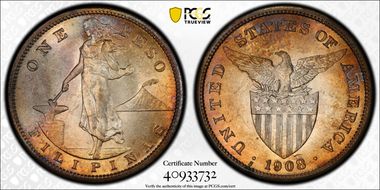 1908-S Peso KM-172  Ag MS62