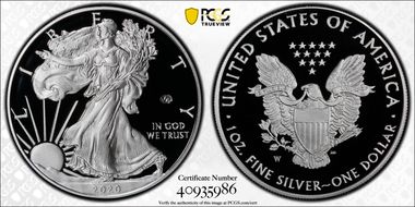 2020-W  $1 Silver Eagle - v75 Privy First Strike PR70DCAM