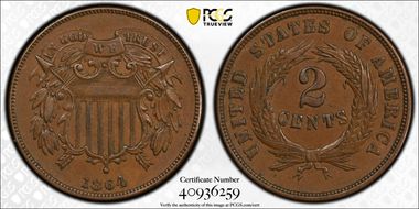 1864 2C Large Motto AU50BN