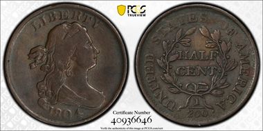 1804 1/2C Plain 4, No Stems VF25BN