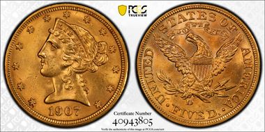 1907-D $5 MS64