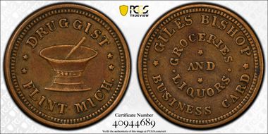 (1860-65) Token F-320A-1a Copper PE Giles Bishop XF45BN