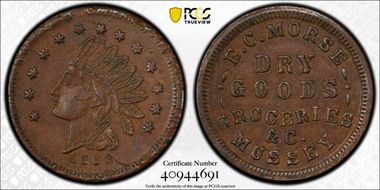 1863 Token F-680A-1a Copper RE E.C. Morse AU55BN