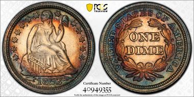 1853 10C Arrows MS65+