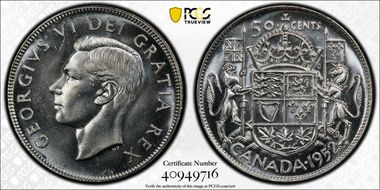 1952 50C Wide Date MS66+