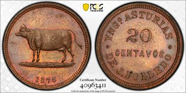 1876 Tk 20C Rulau Mat-52 Cuevitas - J. Polledo MS63BN