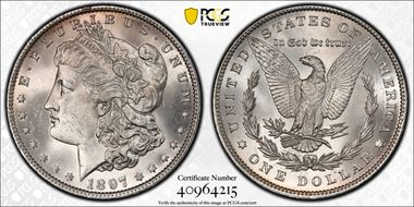 1897 $1 VAM 6A, Pitted Reverse MS64