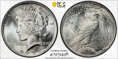 1922 $1 VAM 2F, Hair Pin MS64