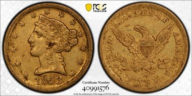 1853-D $5 Large D XF45