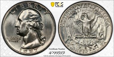 1957-D 25C Misplaced MM FS-501 MS64