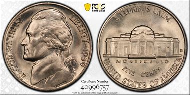 1939-D 5C Reverse of 1938 MS66FS