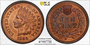 1865 1C Fancy 5 MS64+ RB