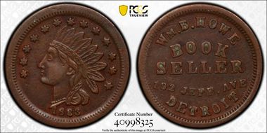 1863 Token F-225AP-1a Copper RE Wm. B. Howe AU50BN