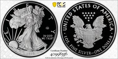 2020-W  $1 Silver Eagle - v75 Privy First Strike PR70DCAM