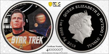 2019-P $1 Star Trek Captain Kirk, Jupiter PR70DCAM