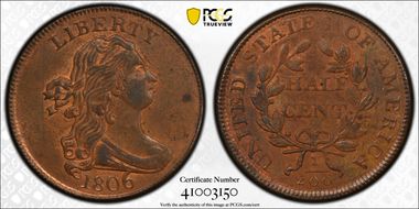 1806 1/2C Large 6, Stems MS63RB