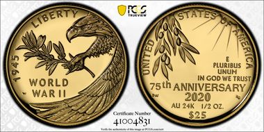 2020-W $25 End of World War II 75th Anniv. PR70DCAM