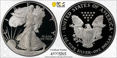 1992-S $1 Silver Eagle PR69DCAM