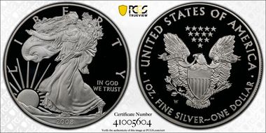 2008-W $1 Silver Eagle PR70DCAM