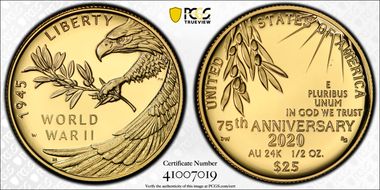 2020-W $25 End of World War II 75th Anniv. PR70DCAM
