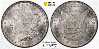1891-CC $1 VAM 3, Spitting Eagle MS64+ 