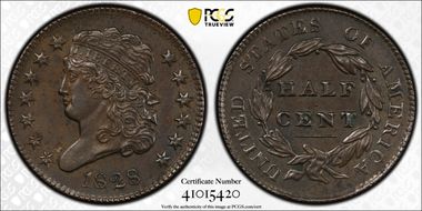 1828 1/2C C-3, 13 Stars AU53BN