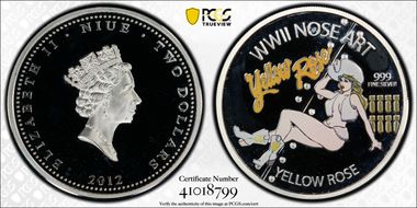 2012 $2 Yellow Rose WWII Nose Art Colorized PR66DCAM