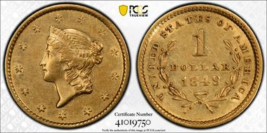 1849 G$1 Open Wreath N1