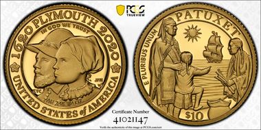 2020-W $10 Mayflower 400th Anniversary PR70DCAM